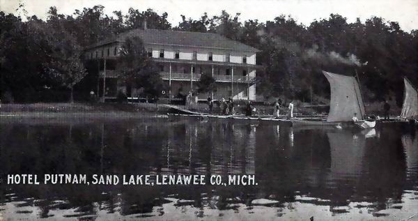 HOTAL PUTNAM POSTCARD 1910 ANTIQUE SAND LAKE LENAWEE CO